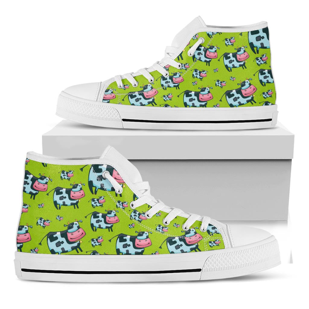 Cartoon Smiley Cow Pattern Print White High Top Sneakers