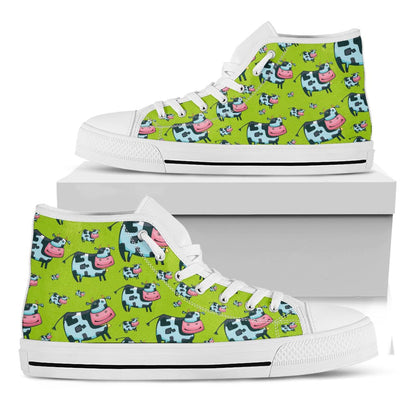 Cartoon Smiley Cow Pattern Print White High Top Sneakers