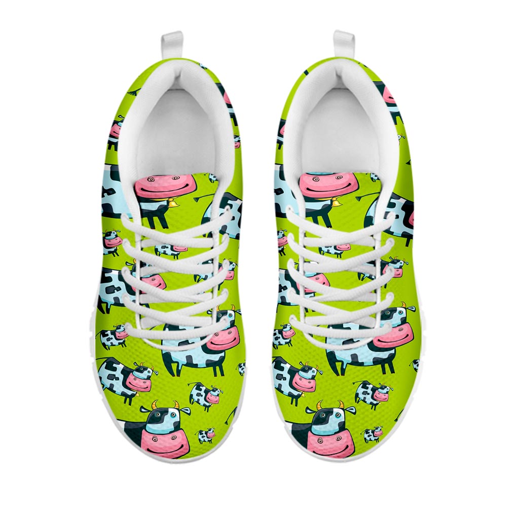 Cartoon Smiley Cow Pattern Print White Running Shoes