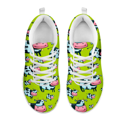Cartoon Smiley Cow Pattern Print White Running Shoes