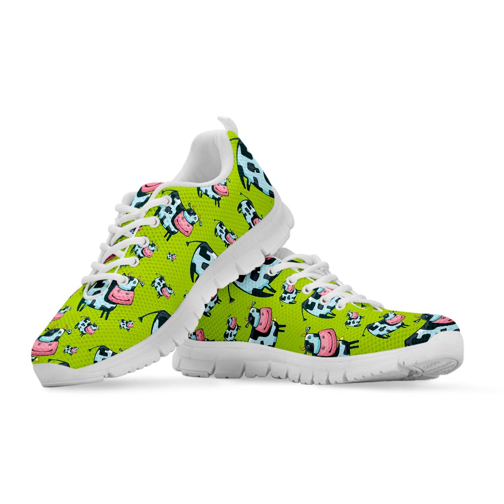 Cartoon Smiley Cow Pattern Print White Running Shoes