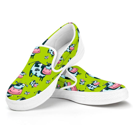 Cartoon Smiley Cow Pattern Print White Slip On Sneakers