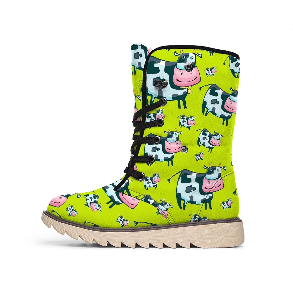 Cartoon Smiley Cow Pattern Print Winter Boots