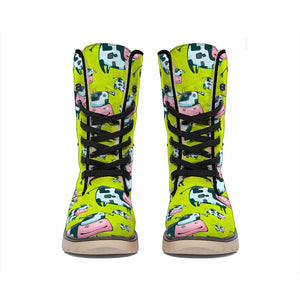 Cartoon Smiley Cow Pattern Print Winter Boots