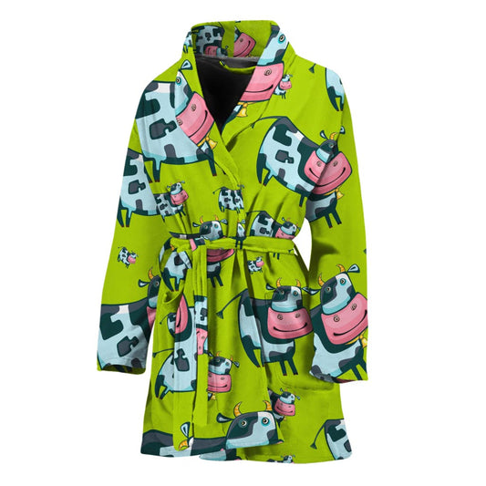 Cartoon Smiley Cow Pattern Print Women's Bathrobe