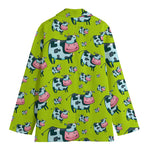 Cartoon Smiley Cow Pattern Print Women's Blazer