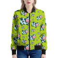 Cartoon Smiley Cow Pattern Print Women's Bomber Jacket