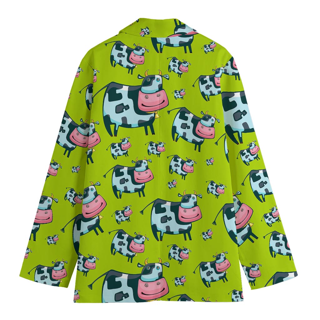 Cartoon Smiley Cow Pattern Print Women's Cotton Blazer
