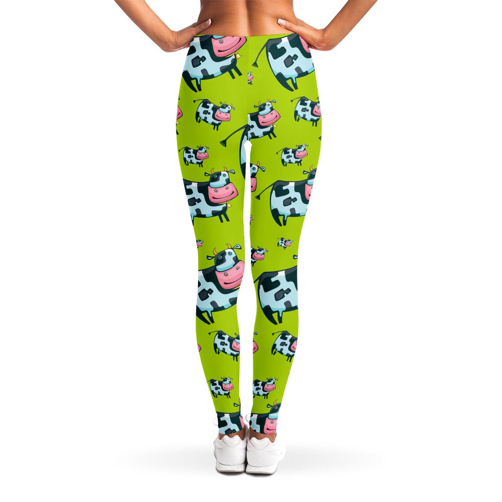 Cartoon Smiley Cow Pattern Print Women's Leggings