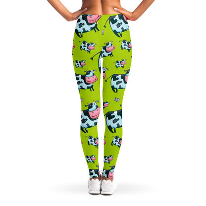Cartoon Smiley Cow Pattern Print Women's Leggings
