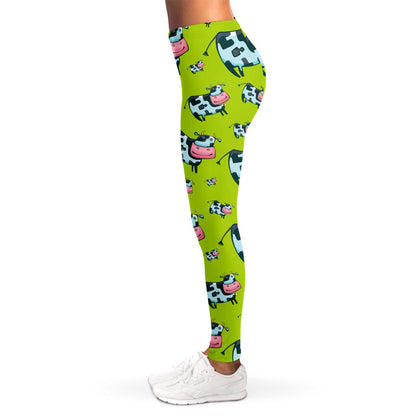 Cartoon Smiley Cow Pattern Print Women's Leggings