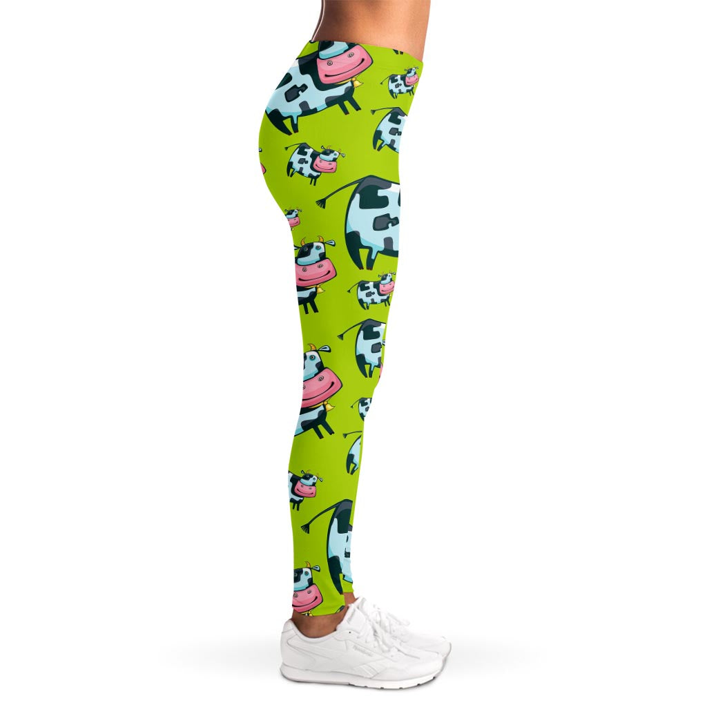 Cartoon Smiley Cow Pattern Print Women's Leggings