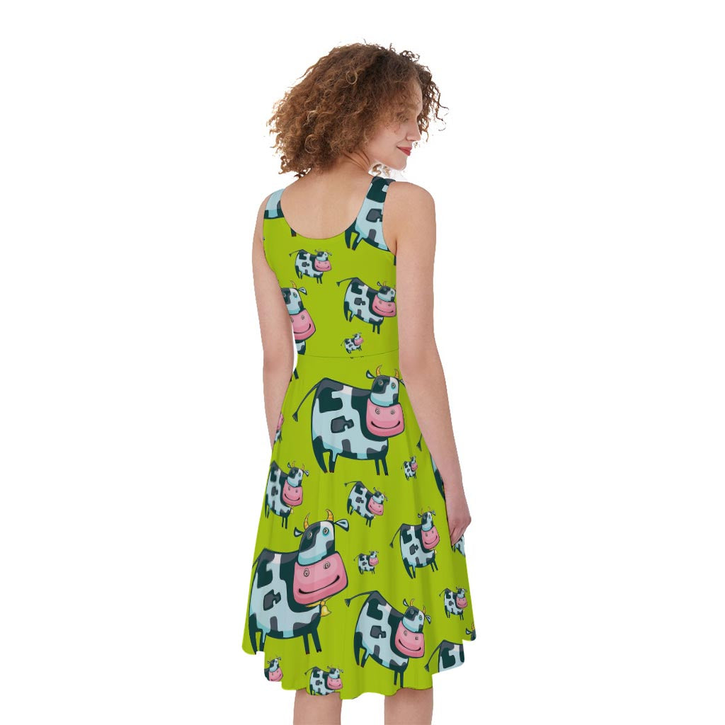 Cartoon Smiley Cow Pattern Print Women's Sleeveless Dress