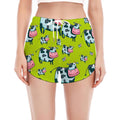 Cartoon Smiley Cow Pattern Print Women's Split Running Shorts
