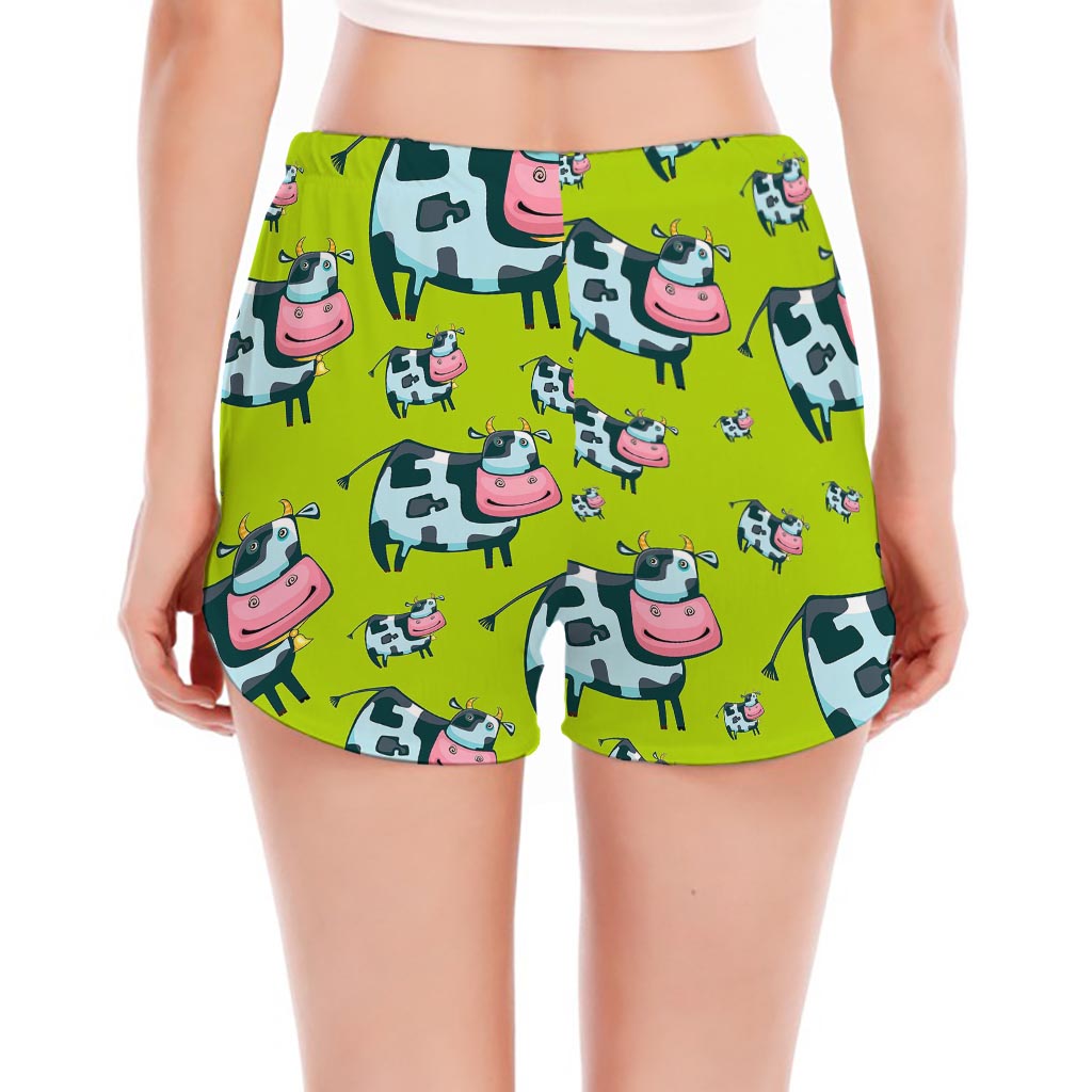 Cartoon Smiley Cow Pattern Print Women's Split Running Shorts