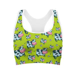 Cartoon Smiley Cow Pattern Print Women's Sports Bra