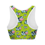 Cartoon Smiley Cow Pattern Print Women's Sports Bra