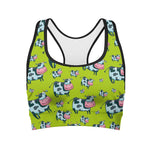 Cartoon Smiley Cow Pattern Print Women's Sports Bra