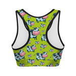 Cartoon Smiley Cow Pattern Print Women's Sports Bra
