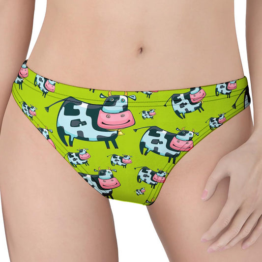 Cartoon Smiley Cow Pattern Print Women's Thong