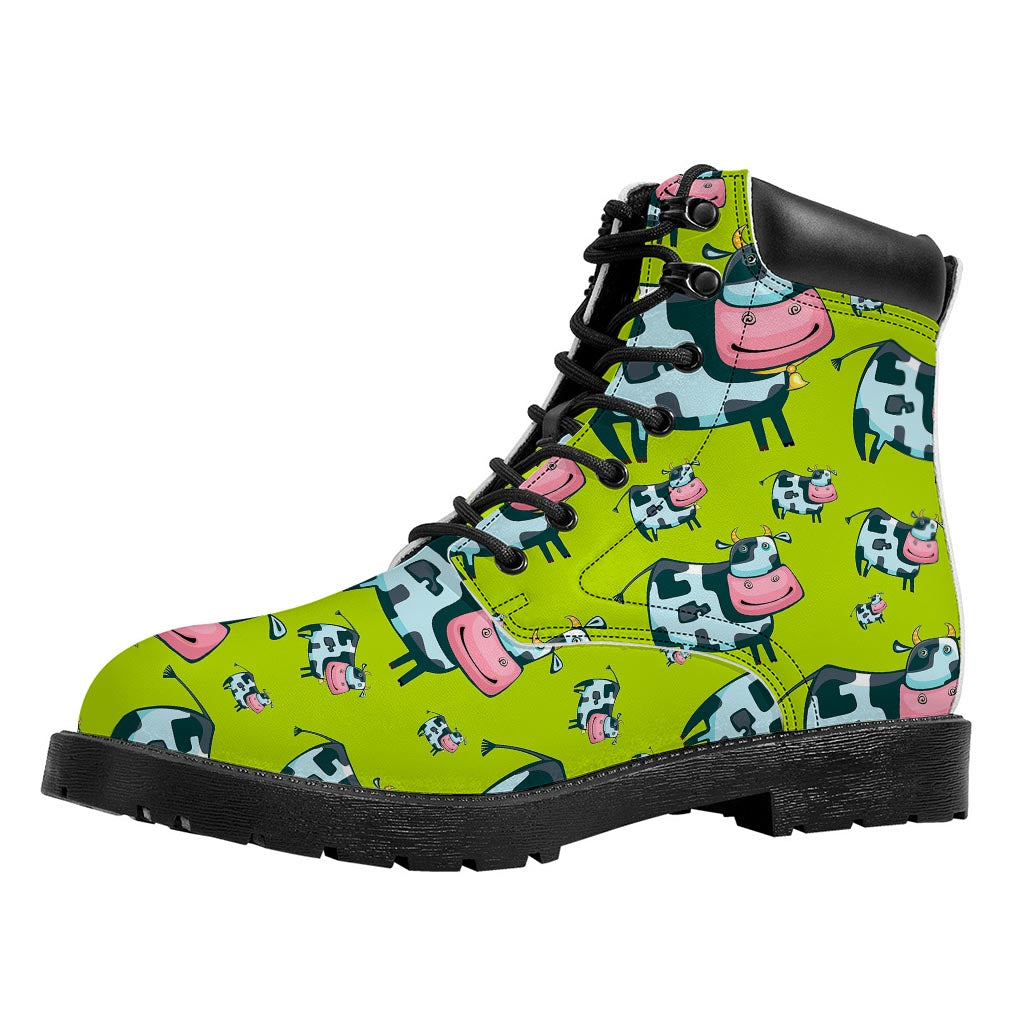 Cartoon Smiley Cow Pattern Print Work Boots