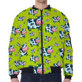 Cartoon Smiley Cow Pattern Print Zip Sleeve Bomber Jacket