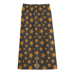 Cartoon Star Pattern Print Cotton Front Slit Maxi Skirt