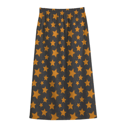 Cartoon Star Pattern Print Cotton Front Slit Maxi Skirt