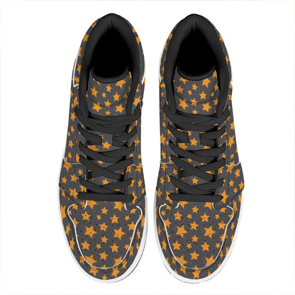 Cartoon Star Pattern Print High Top Leather Sneakers
