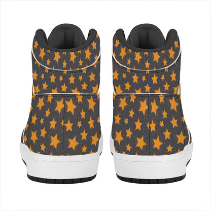 Cartoon Star Pattern Print High Top Leather Sneakers