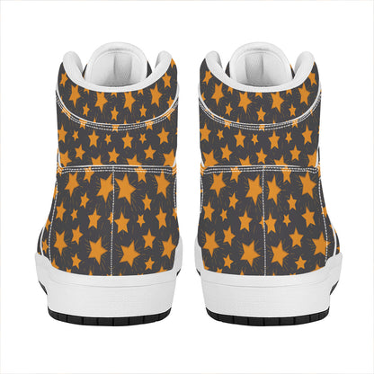 Cartoon Star Pattern Print High Top Leather Sneakers