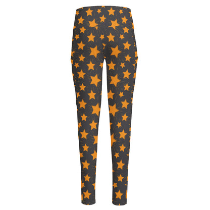 Cartoon Star Pattern Print High-Waisted Pocket Leggings