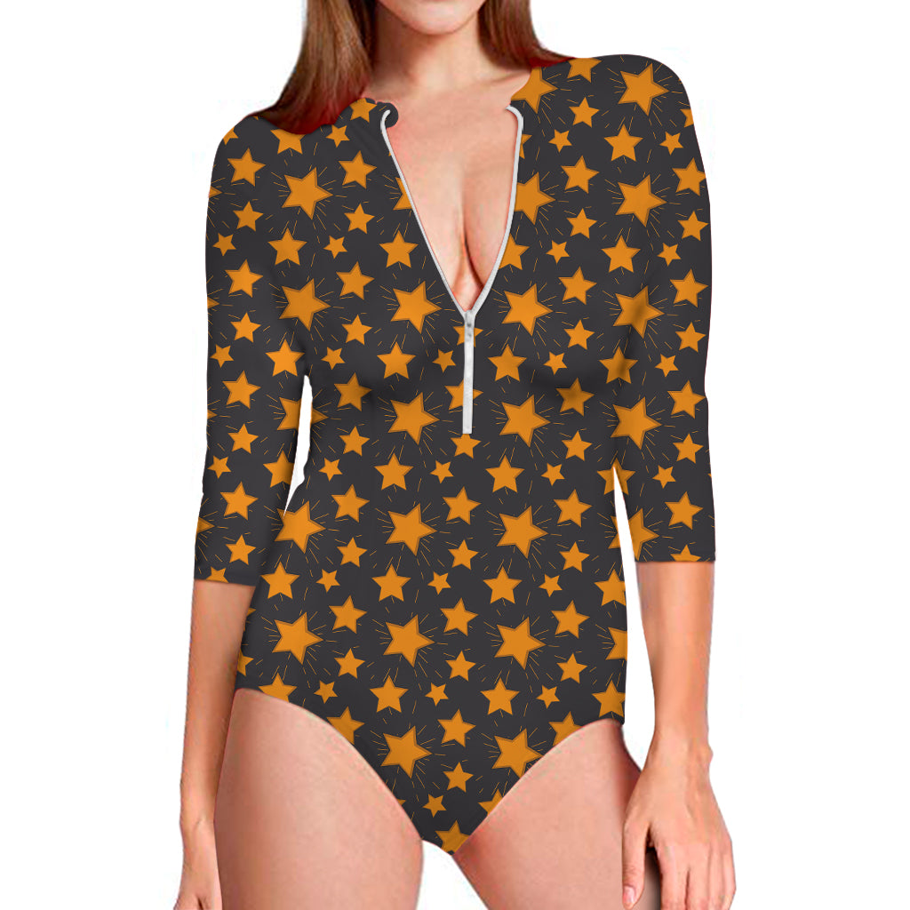 Cartoon Star Pattern Print Long Sleeve Swimsuit