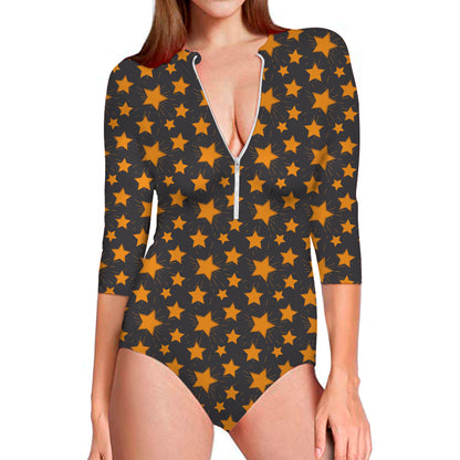 Cartoon Star Pattern Print Long Sleeve Swimsuit