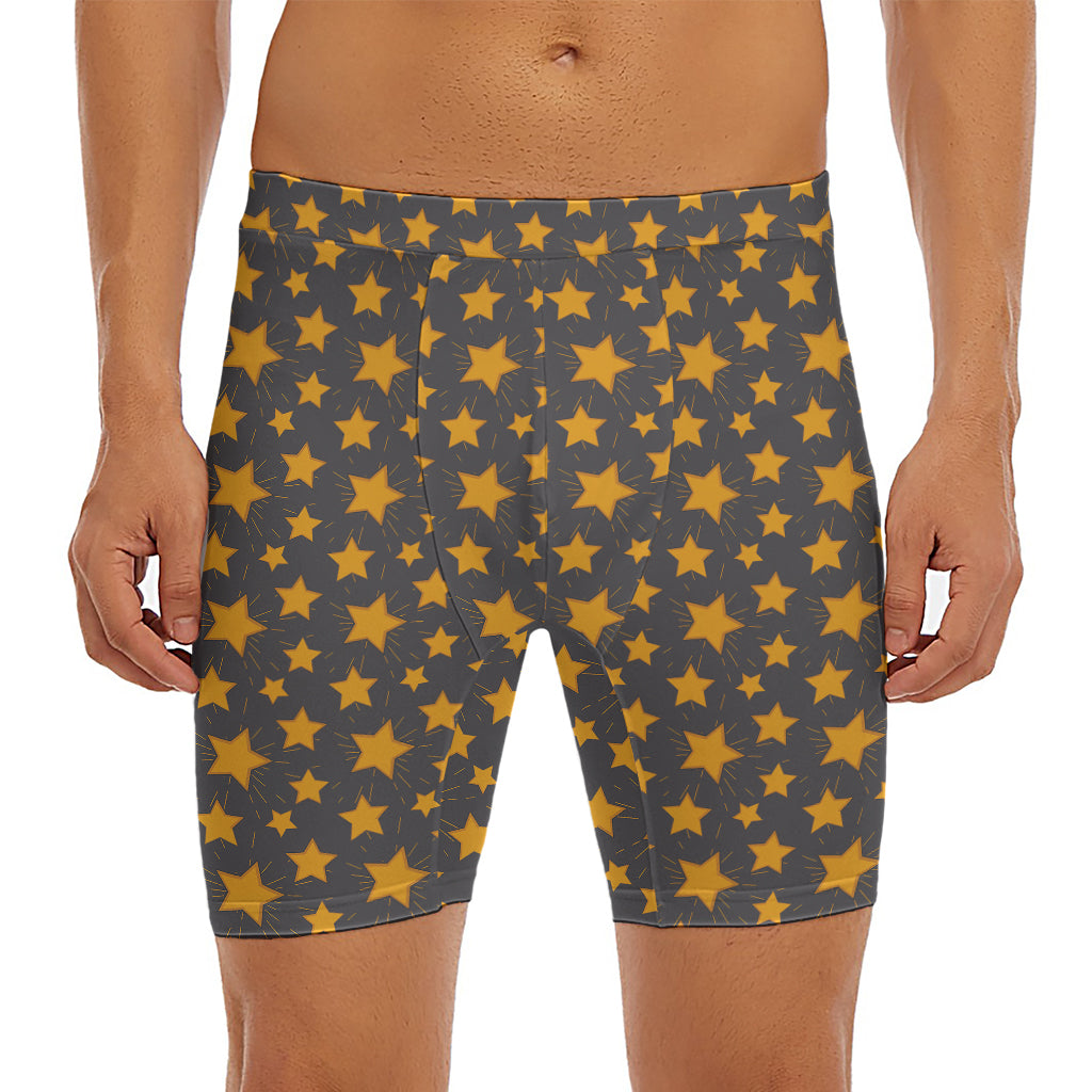 Cartoon Star Pattern Print Men's Long Boxer Briefs