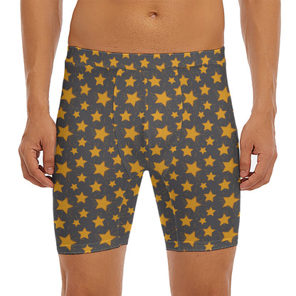 Cartoon Star Pattern Print Men's Long Boxer Briefs