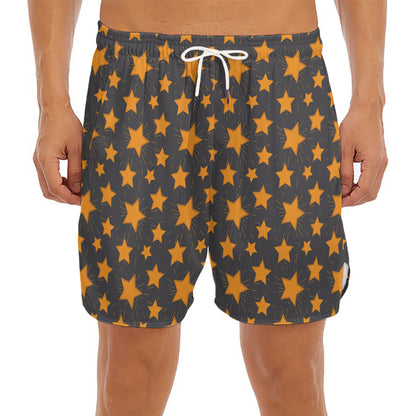 Cartoon Star Pattern Print Men's Split Running Shorts
