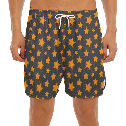 Cartoon Star Pattern Print Men's Split Running Shorts