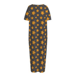 Cartoon Star Pattern Print Short Sleeve Long Nightdress