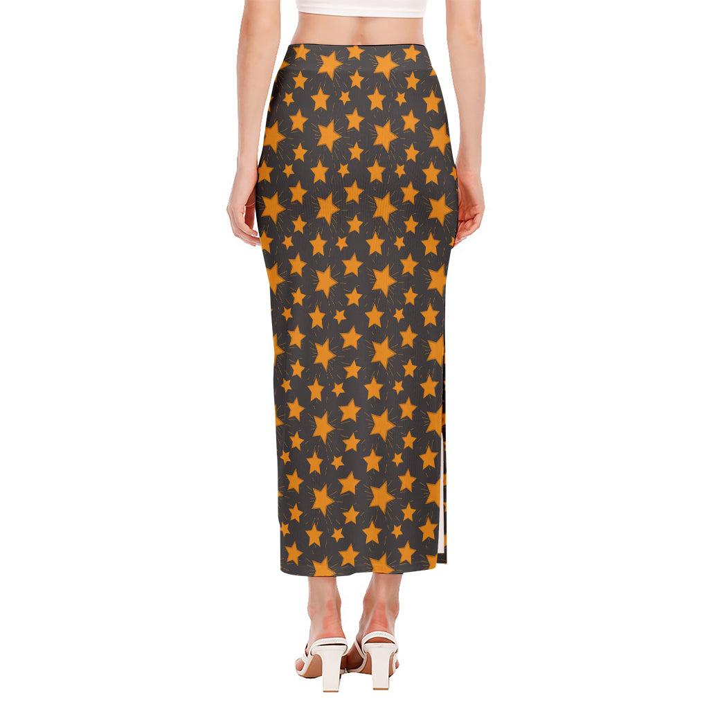Cartoon Star Pattern Print Side Slit Maxi Skirt