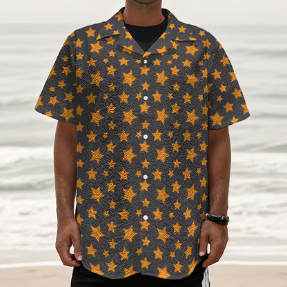 Cartoon Star Pattern Print Textured Short Sleeve Shirt