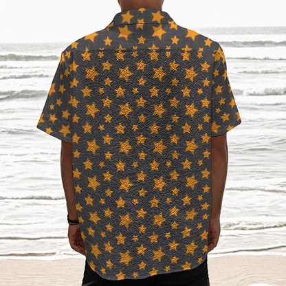 Cartoon Star Pattern Print Textured Short Sleeve Shirt