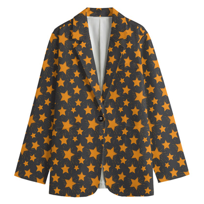 Cartoon Star Pattern Print Women's Cotton Blazer