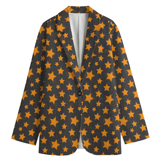 Cartoon Star Pattern Print Women's Cotton Blazer