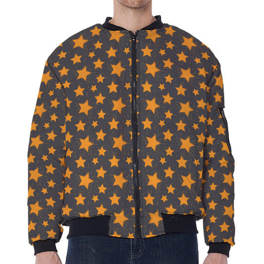 Cartoon Star Pattern Print Zip Sleeve Bomber Jacket
