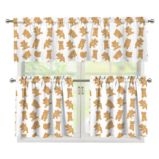 Cartoon Teddy Bear Pattern Print 3 Piece Kitchen Curtains