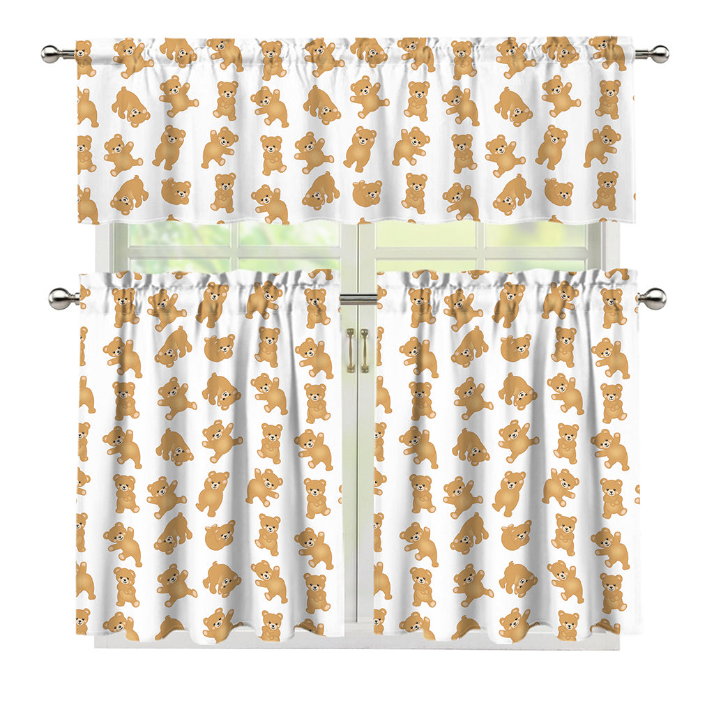 Cartoon Teddy Bear Pattern Print 3 Piece Kitchen Curtains
