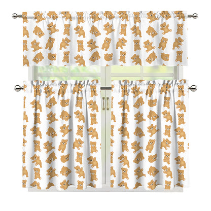 Cartoon Teddy Bear Pattern Print 3 Piece Kitchen Curtains