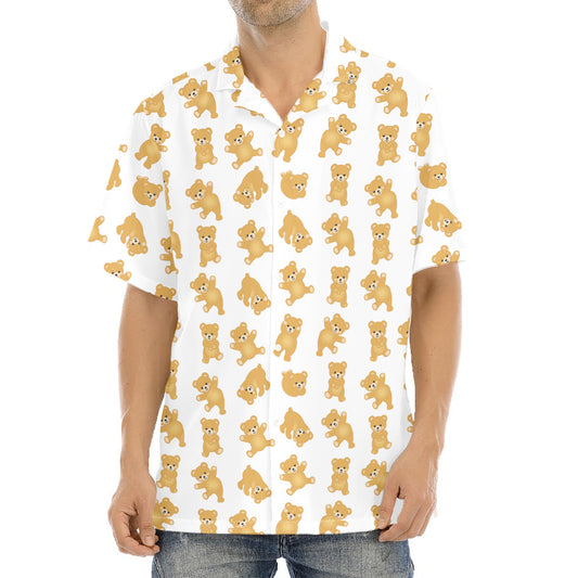 Cartoon Teddy Bear Pattern Print Aloha Shirt
