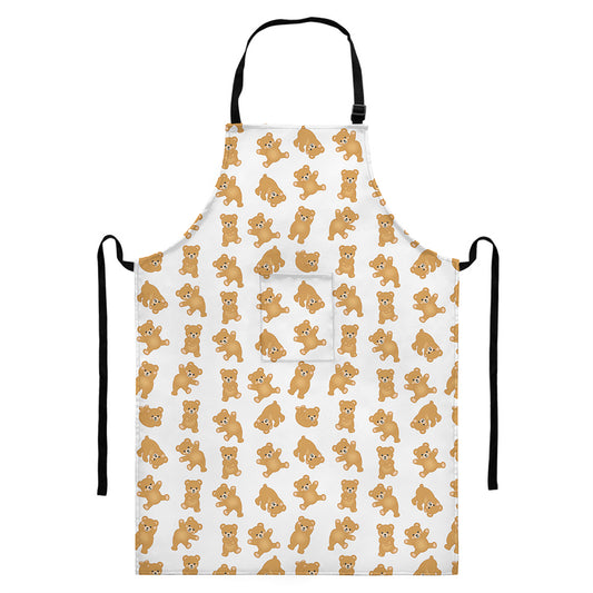 Cartoon Teddy Bear Pattern Print Bib Apron With Pocket